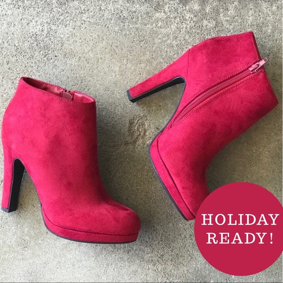 Restok Soda Violin Red Suede Platform Ankle Bootie - Picture 8 of 8